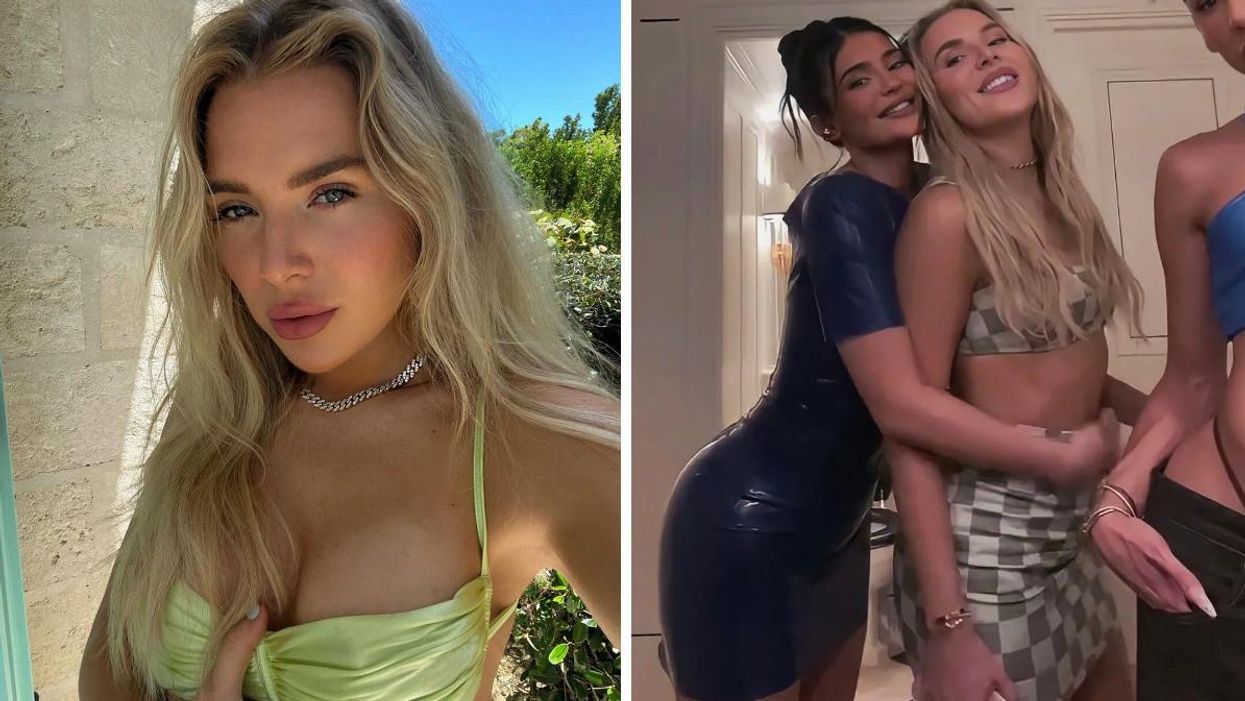 Maguire Admunsen in a green top. Right: Kylie Jenner and Admunsen in a TikTok.