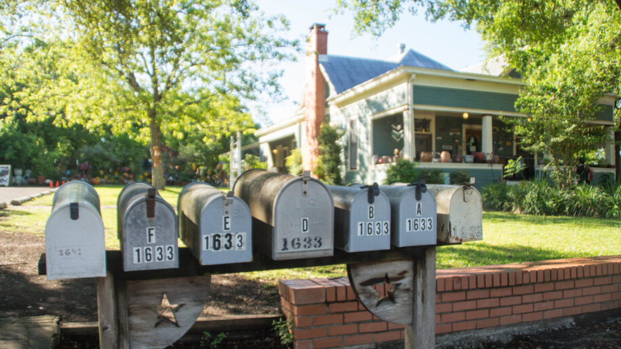 Mailboxes in front of a house in New Braunfels, TX.
