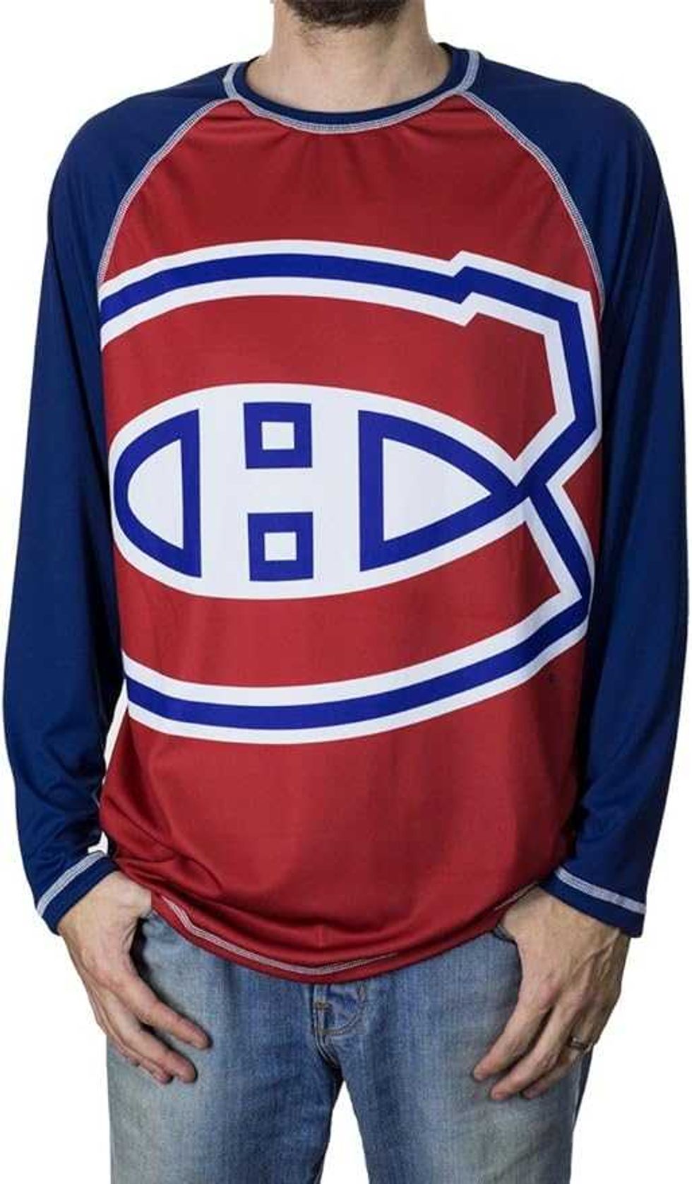 Maillot \u00e0 manches longues aux couleurs des Canadiens de Montr\u00e9al avec protection UV et tissu respirant \u00e0 vendre sur Amazon Canada.