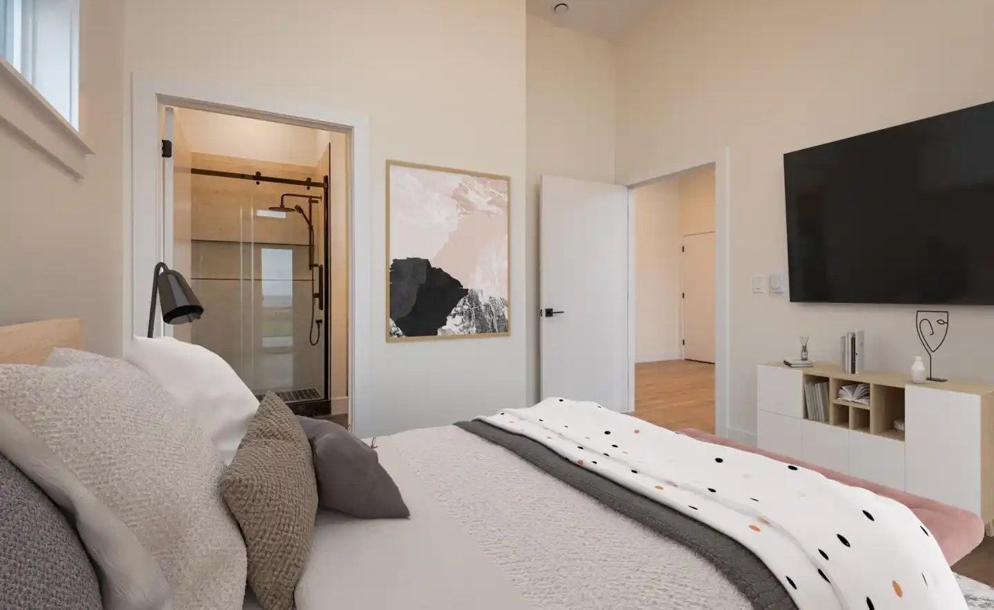 main bedroom in the house with an ensuite