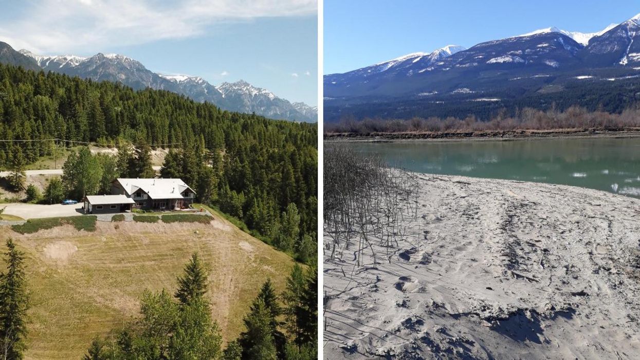 Main home on the mountain. Right: Beach along the river.