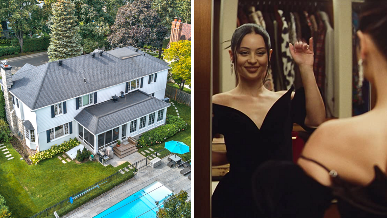 Maison à vendre à la Ville de Mont-Royal. Droite : Maddy dans une garde-robe dans la série Euphoria.