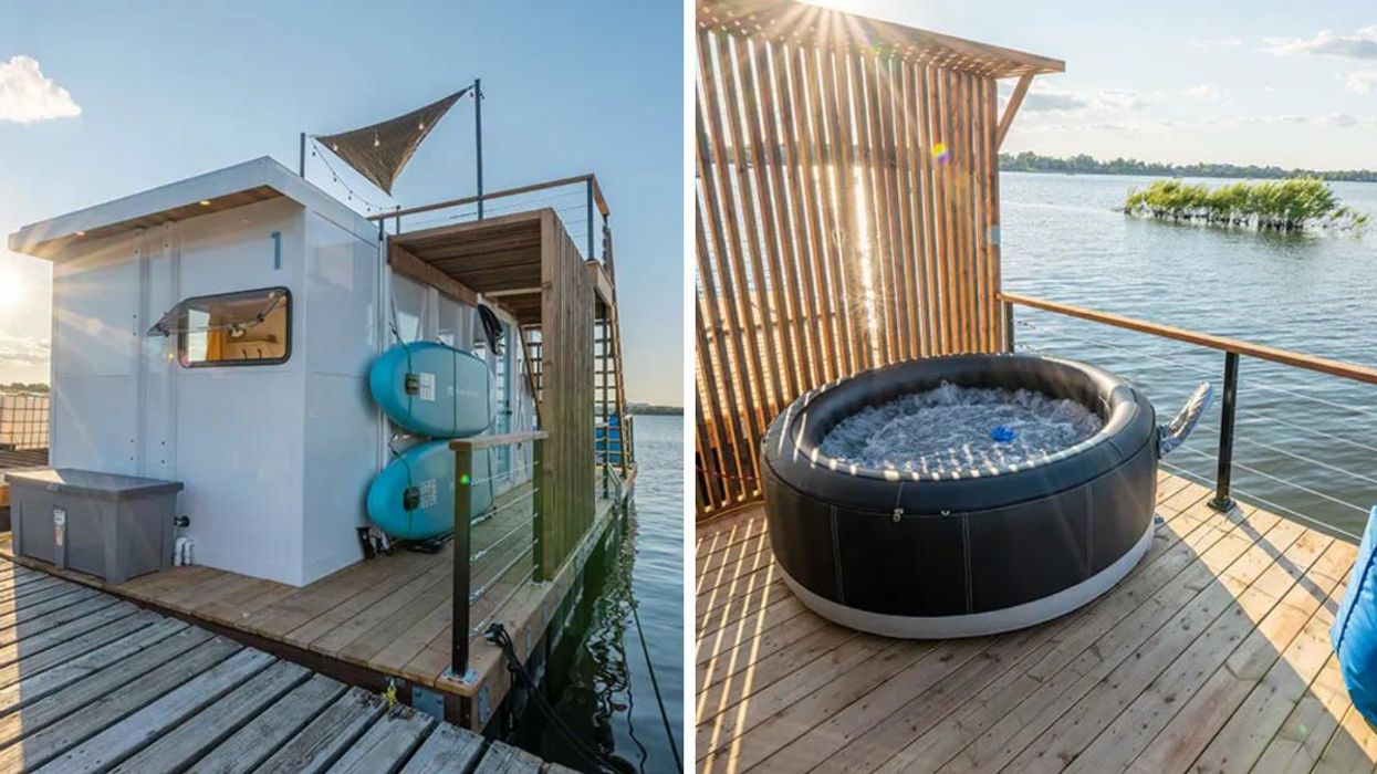 Maison flottante Eau Villa. Droite : Spa d'une maison flottante Eau Villa.