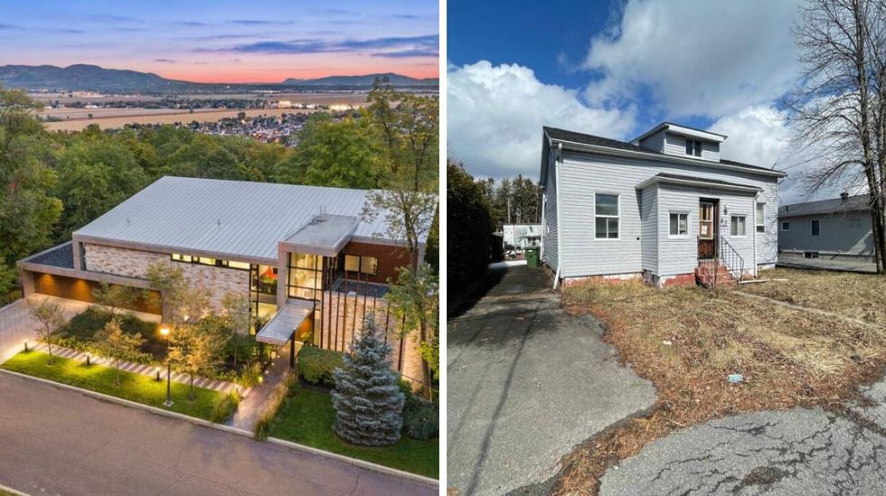 Maison \u00e0 vendre \u00e0 Saint-Bruno-de-Montarville. Droite : Maison \u00e0 vendre \u00e0 Salaberry-de-Valleyfield.