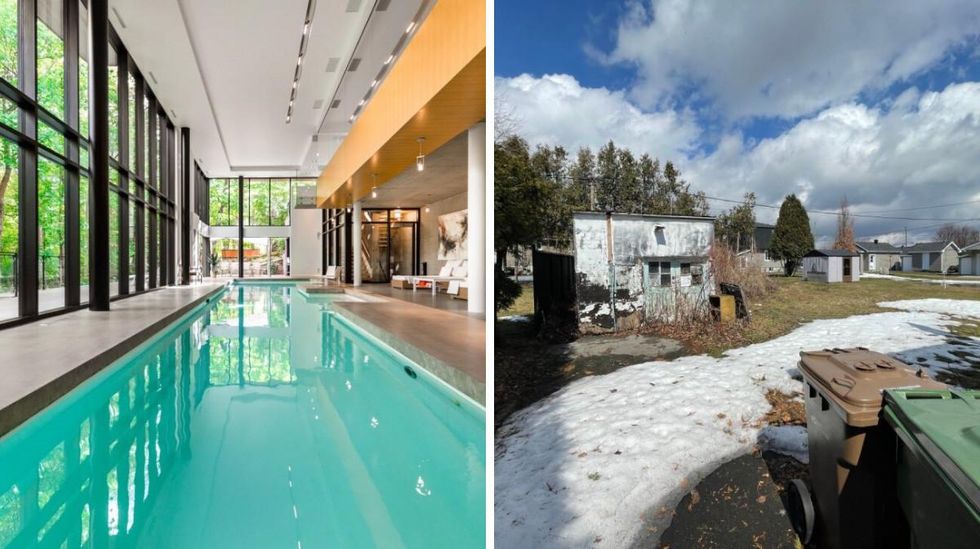 Maison \u00e0 vendre \u00e0 Saint-Bruno-de-Montarville. Droite : Maison \u00e0 vendre \u00e0 Salaberry-de-Valleyfield.