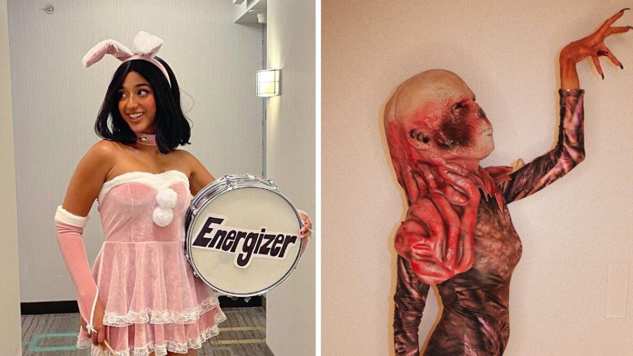 Maitreyi Ramakrishnan as the Energizer Bunny for Halloween 2022. Nina Dobrev as Vecna from Stranger Things for Halloween.