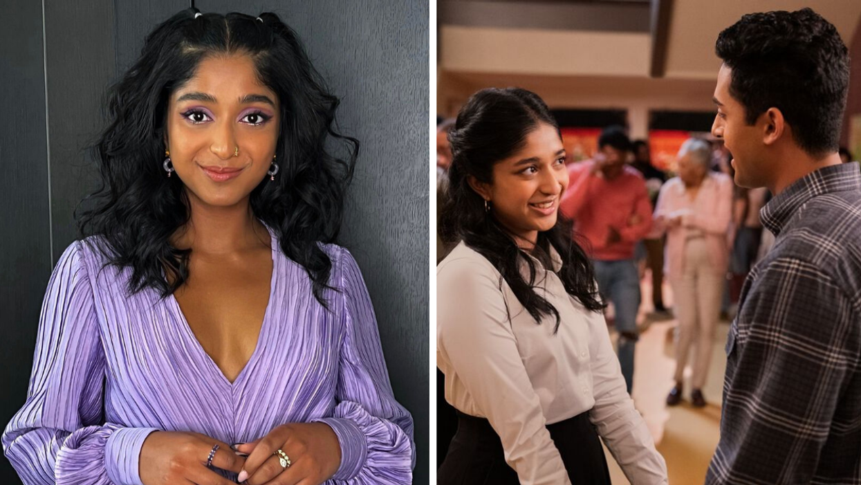 Maitreyi Ramakrishnan. Right: Maitreyi Ramakrishnan in 'Never Have I Ever'.