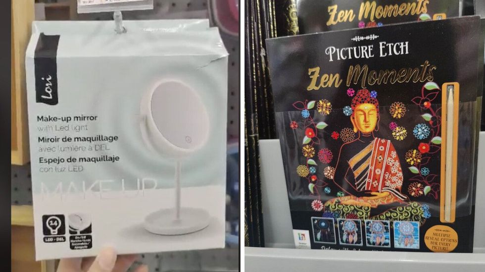 Make-up mirror. Right: Zen moments drawing book.