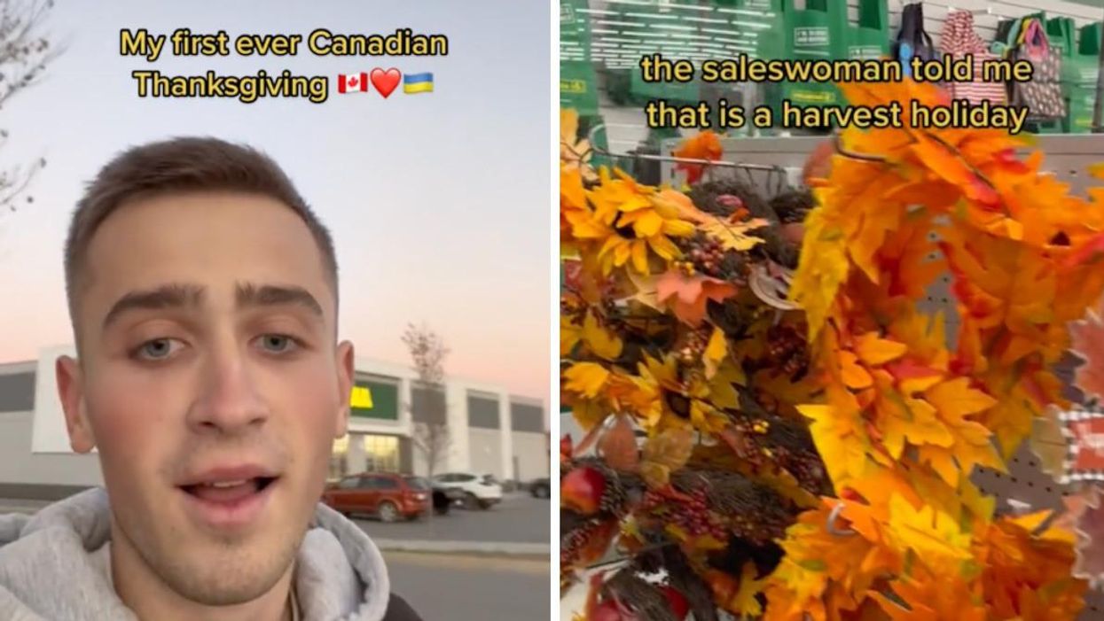 Makhnachov going to Dollarama. Right: Thanksgiving things in Dollarama.