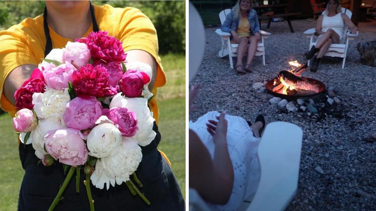 Makkink's Flower Farm in Tillsonburg, Ontario. Right: Campfire at Makkink's Flower Farm in Tillsonburg, Ontario.