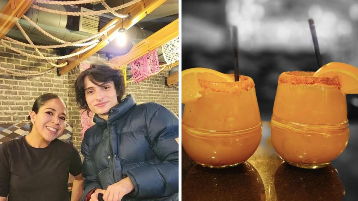 Manager Yanissa Macilla and Finn Wolfhard. Right: Drinks seen in La Cantina del Pueblo. 