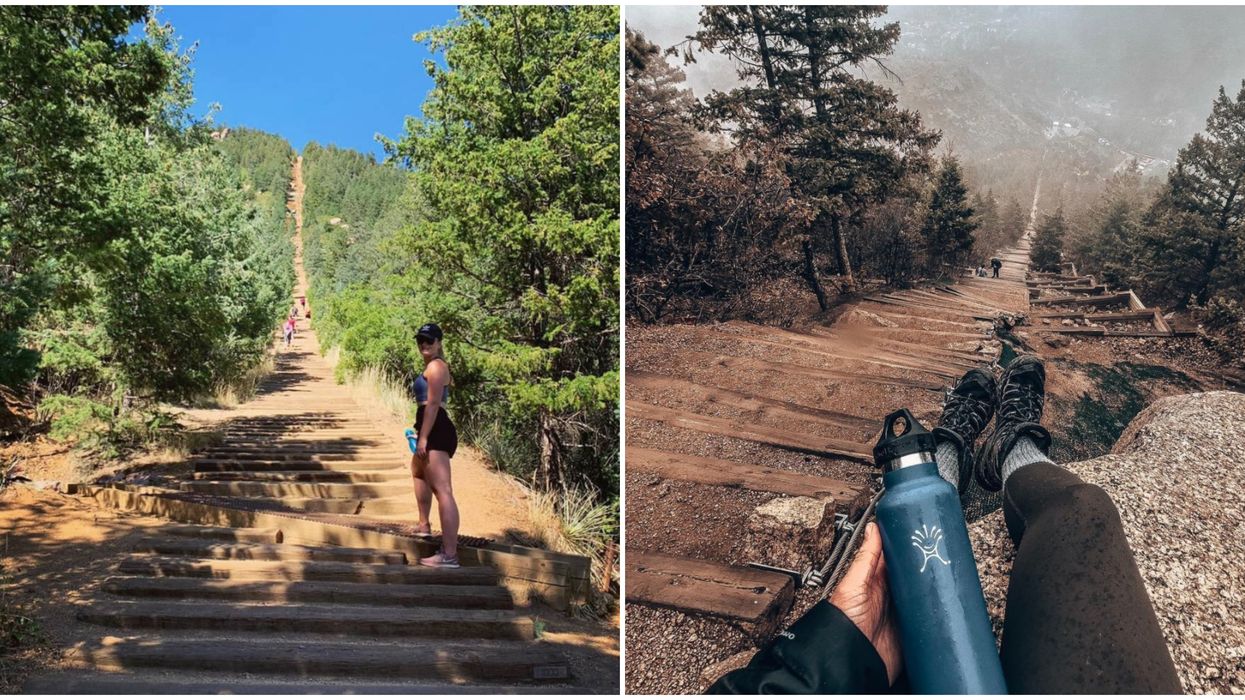 Manitou Incline In Colorado Features A Staircase Leading To The Clouds