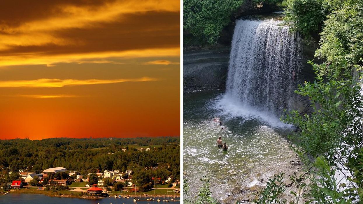 Manitoulin Island at sunset. Right: Bridal Veil Falls.