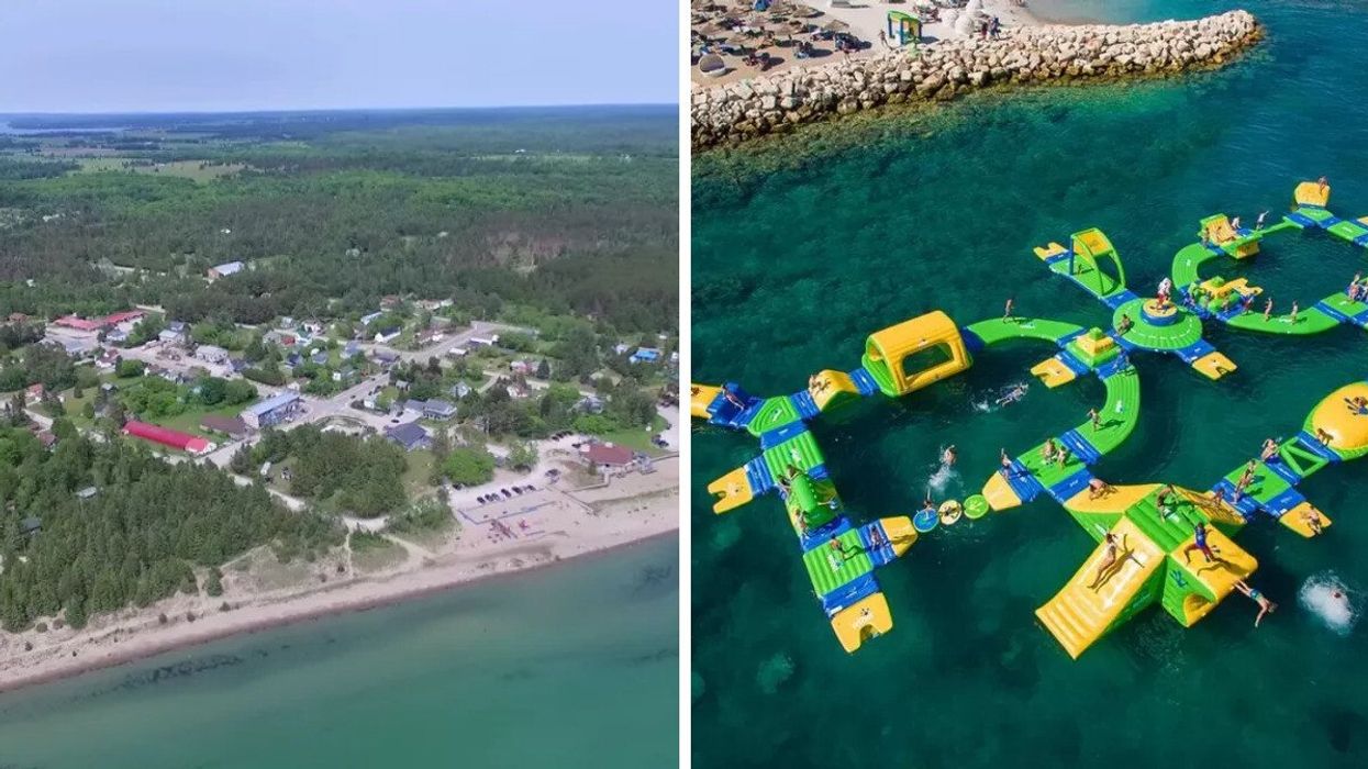Manitoulin Island. Right: Splashtown inflatable water park.