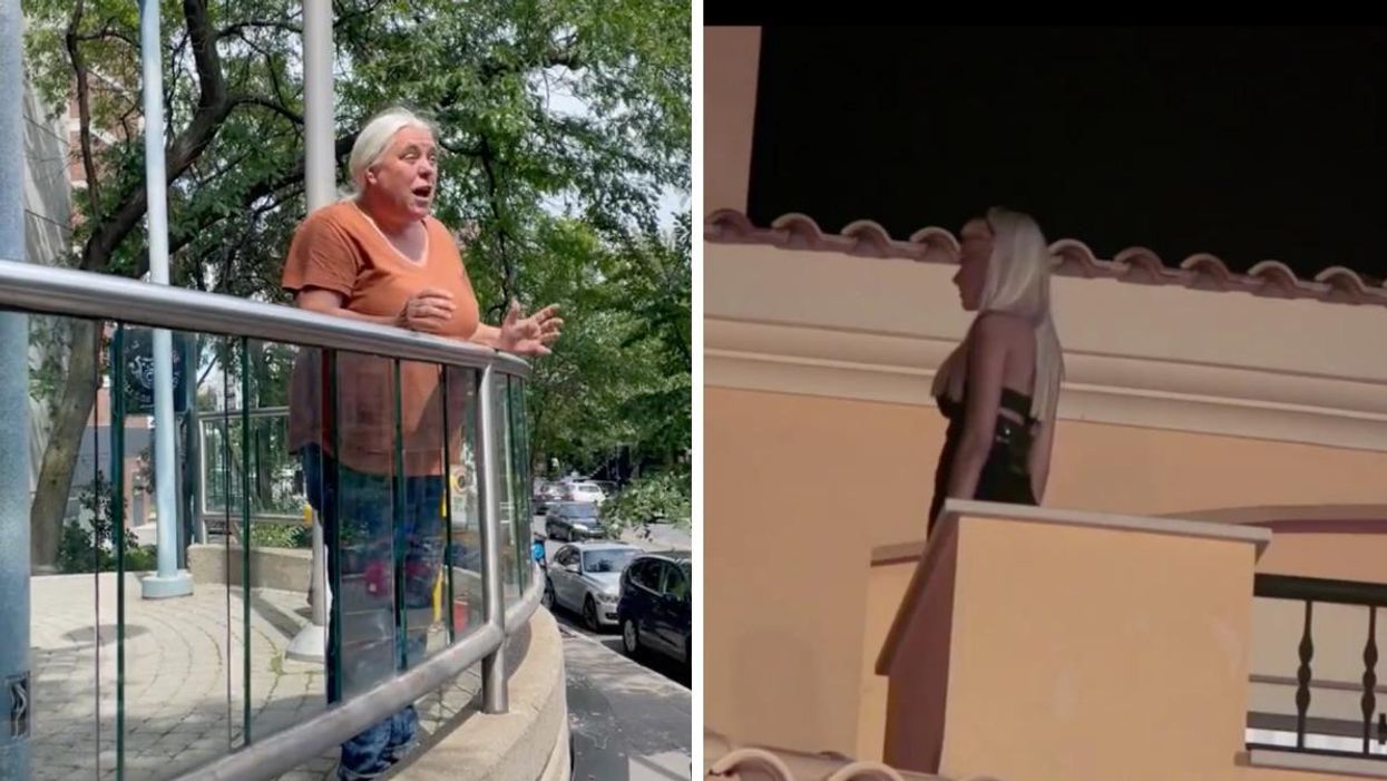 Manon Massé de Québec Solidaire. Droite : La scène du balcon entre Christina et Dany d'OD Portugal.