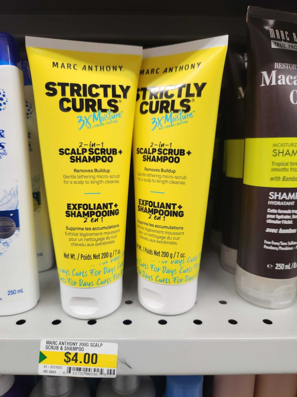 Marc Anthony Strictly Curls 2-in-1 Scalp Scrub + Shampoo from Dollarama in Toronto, $4.00.