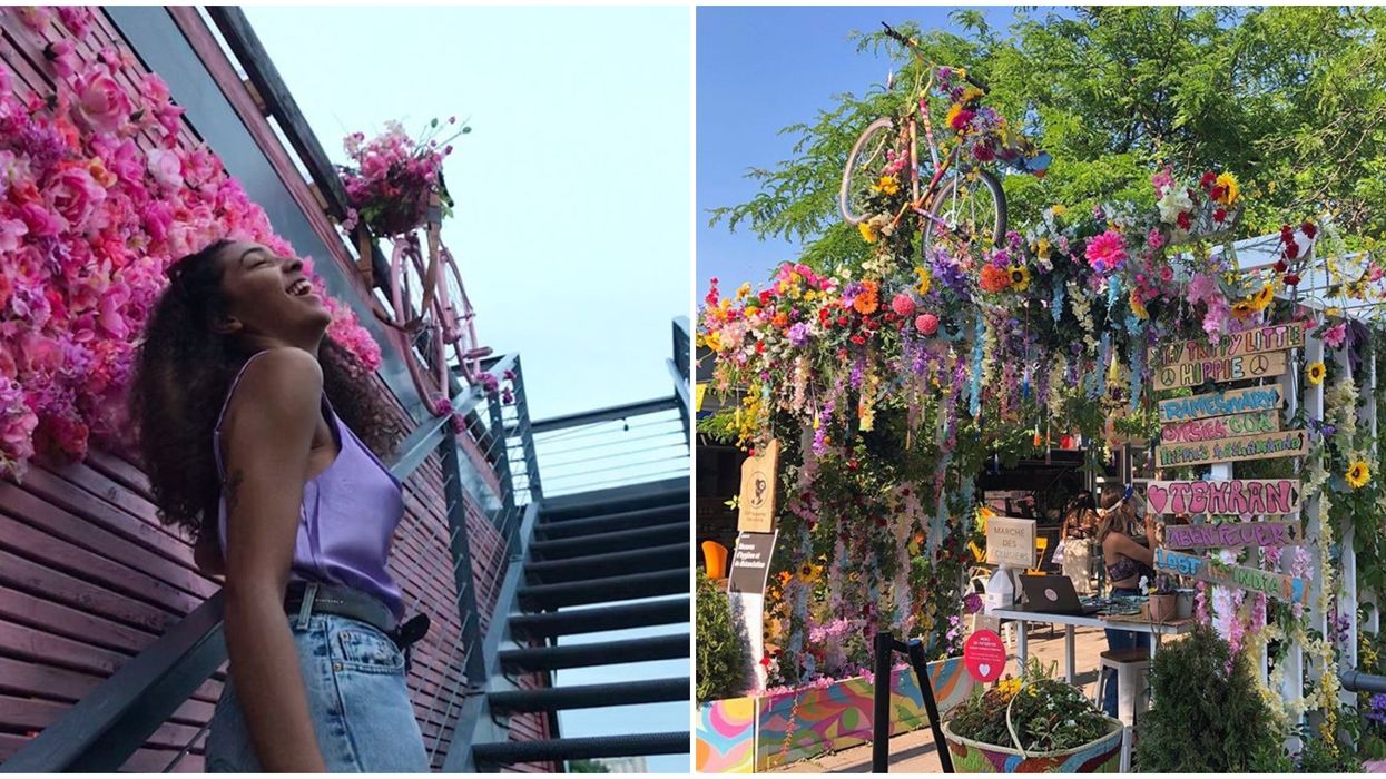 Marché des Éclusiers : Terrasse au Vieux-Port de Montréal au décor hippie