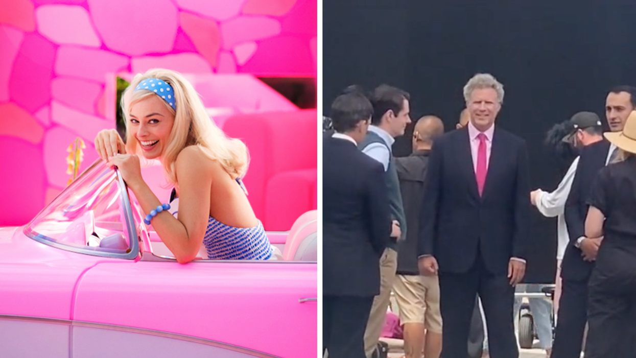 Margot Robbie as Barbie. Right: Will Ferrell.