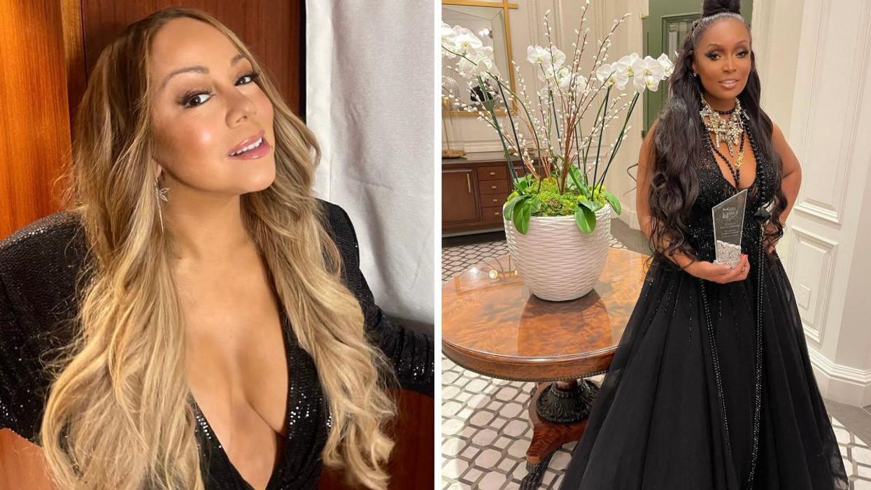 Mariah Carey poses in a black dress. Right: Marlo Hampton in a black ball gown.
