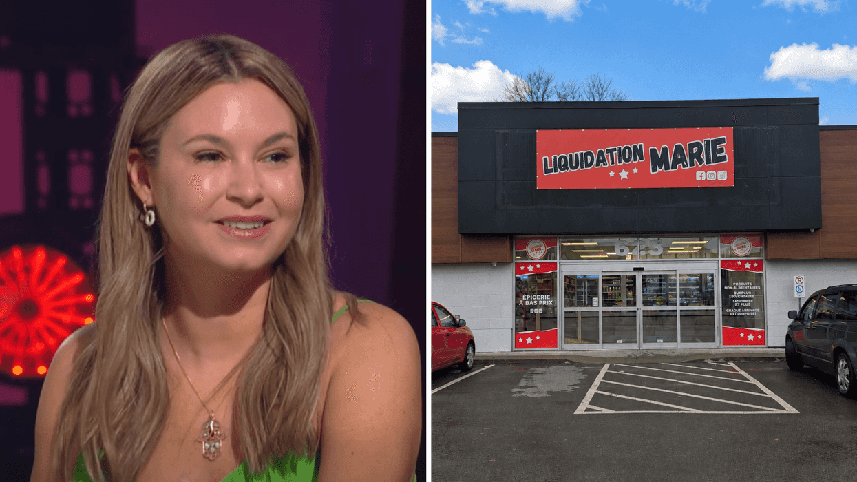 Marie-Ève Breton. Droite : Une succursale Liquidation Marie.