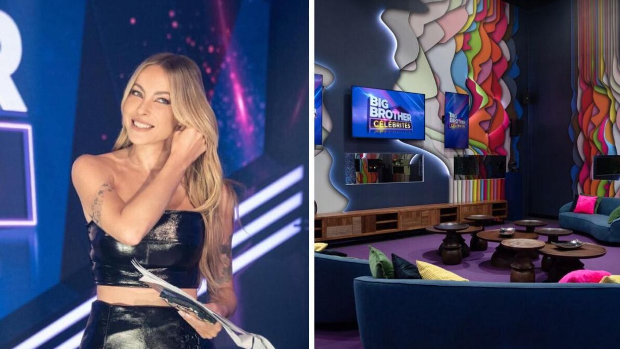 Marie-Mai, l'animatrice de Big Brother. Droite : La maison de Big Brother Célébrités 3.