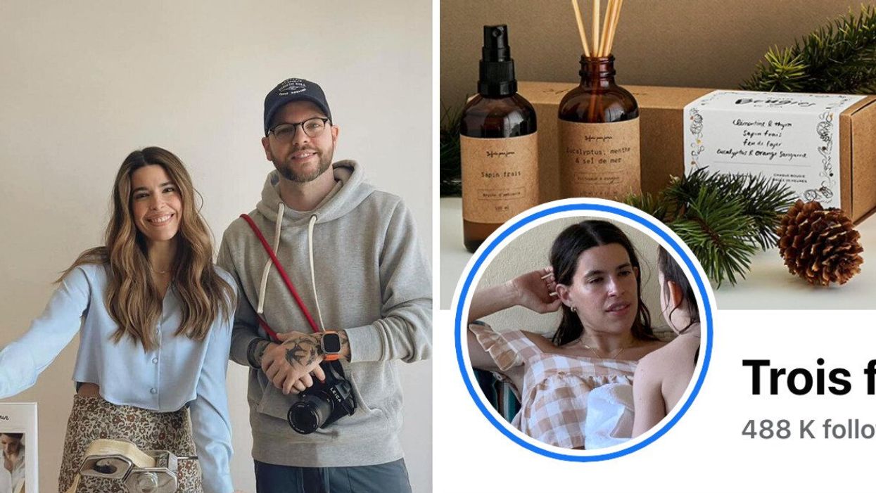 Marilou Bourdon et Alexandre Champagne. Droite : Page Facebook de Trois fois par jour.