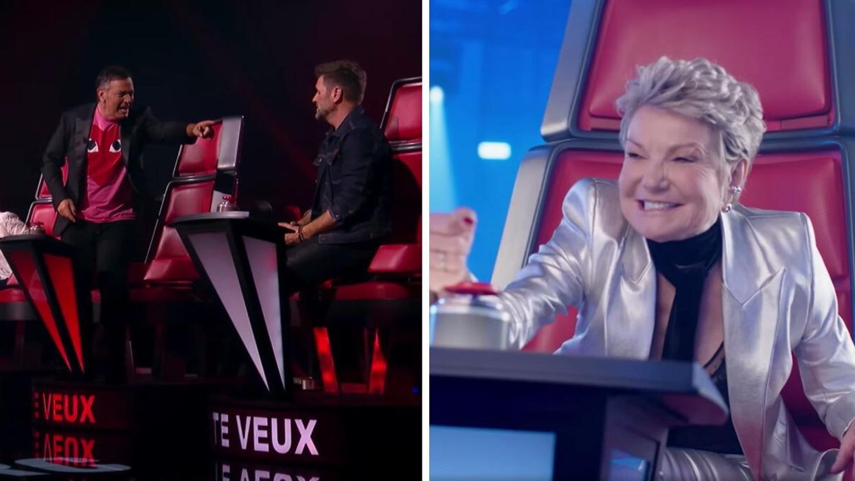Mario Pelchat et Marc Dupré à La Voix. Droite : Marjo à La Voix.