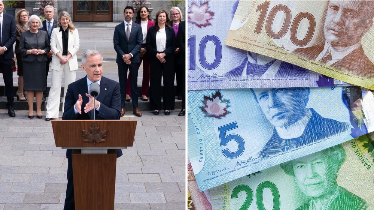 Mark Carney. Droite : de l'argent canadien.