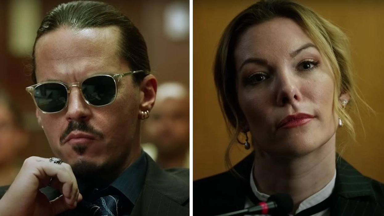 Mark Hapka playing Johnny Depp. Right: Megan Davis playing Amber Heard.