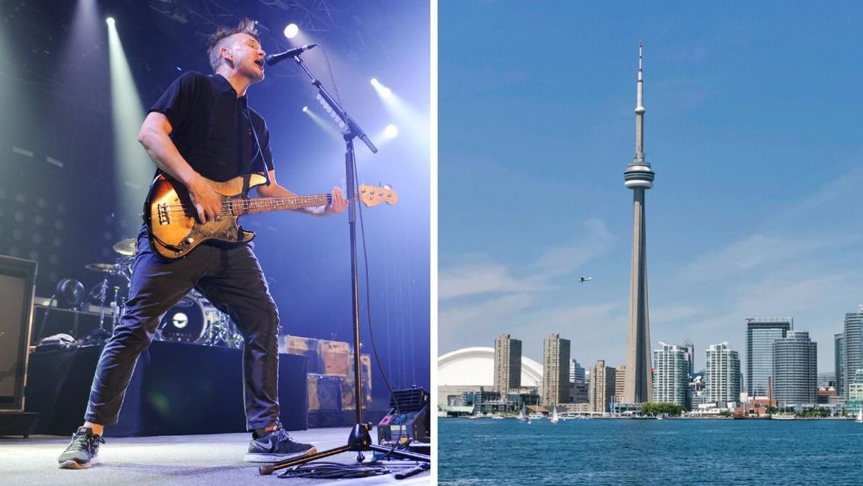 Mark Hoppus from Blink 182. Right: The CN Tower in Toronto.