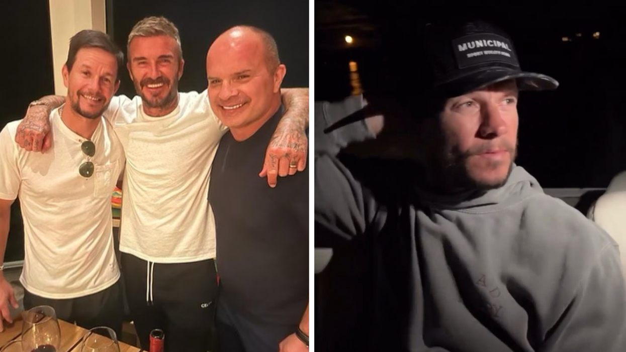 Mark Wahlberg, David Beckham and Tie Domi. Right: Mark Wahlberg.