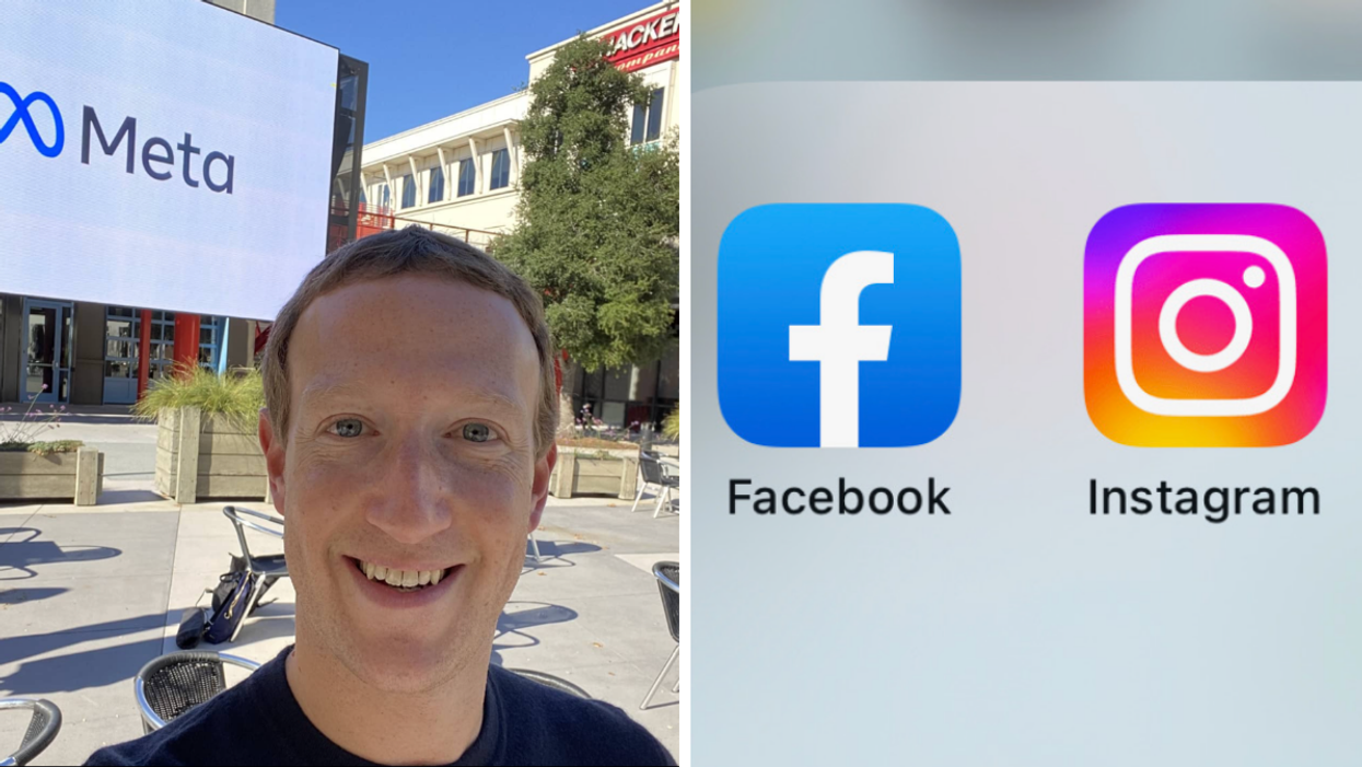 Mark Zuckerberg. Right: Facebook and Instagram apps.