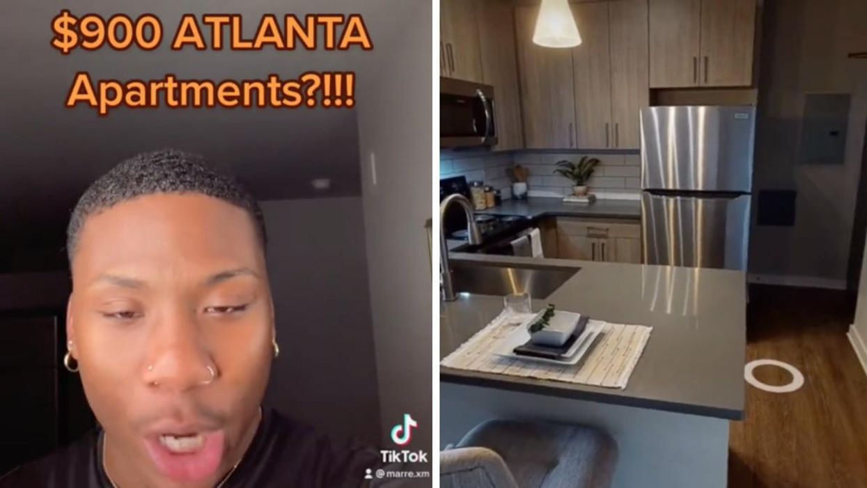 Marre in the TikTok about affordable apartments. Right: Inside the cheap loft in Atlanta.