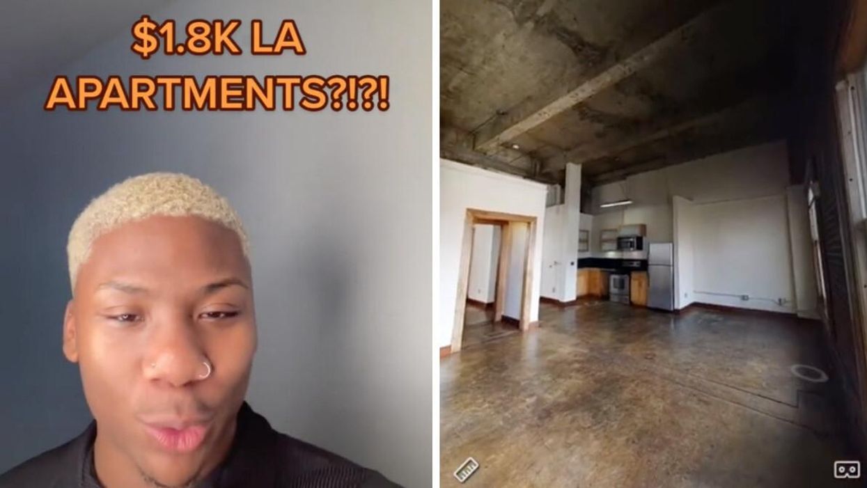 Marre's TikTok. Right: The inside of the LA apartment for $1.8K.