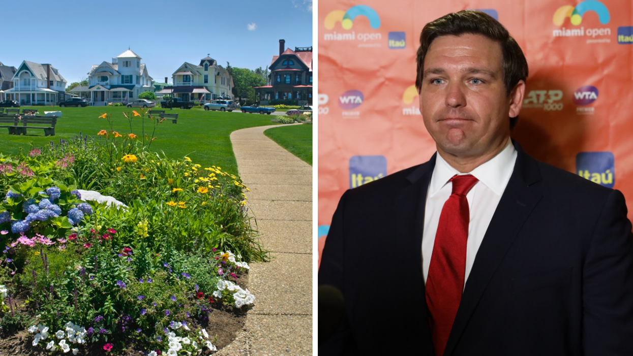 Martha's Vineyard landscape. Right: Florida Governor Ron DeSantis.