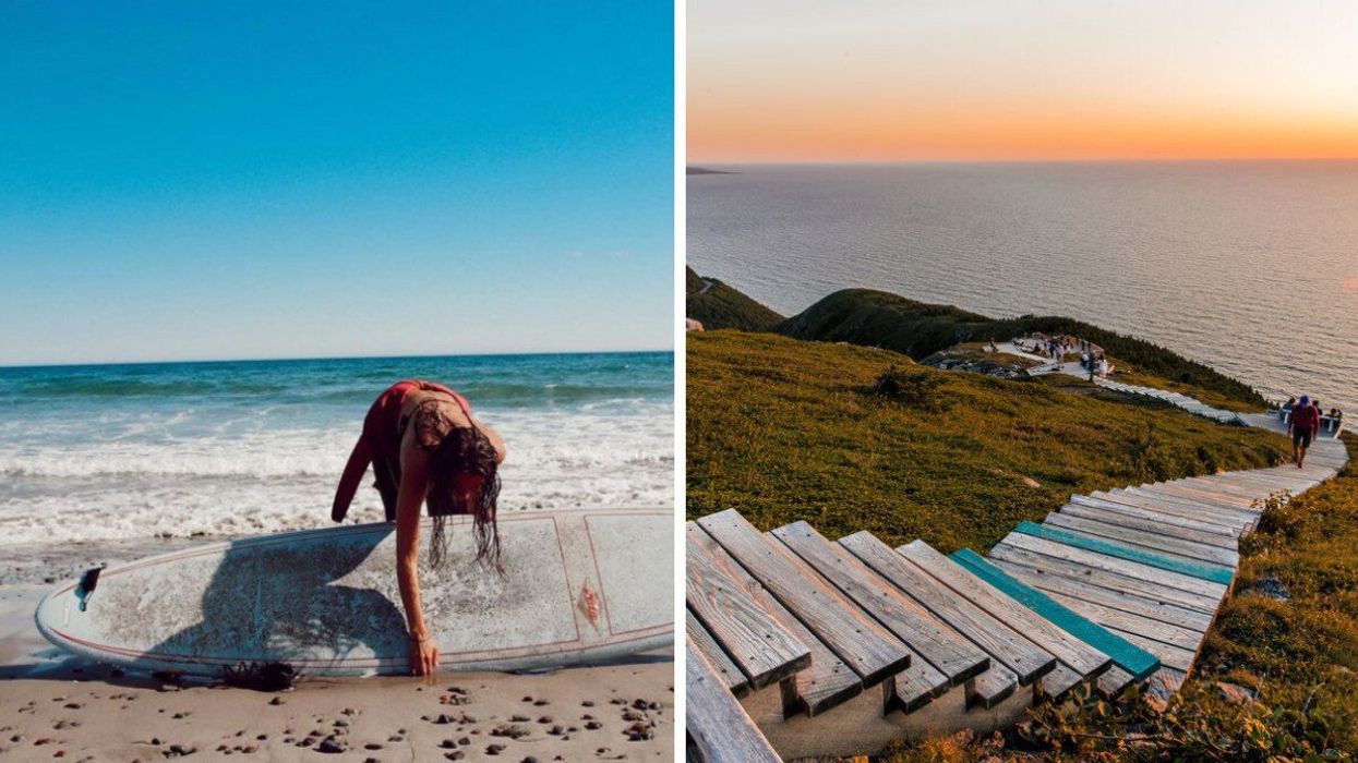 Martinique Beach in Nova Scotia. Right: Skyline Trail in Cape Breton, Nova Scotia.