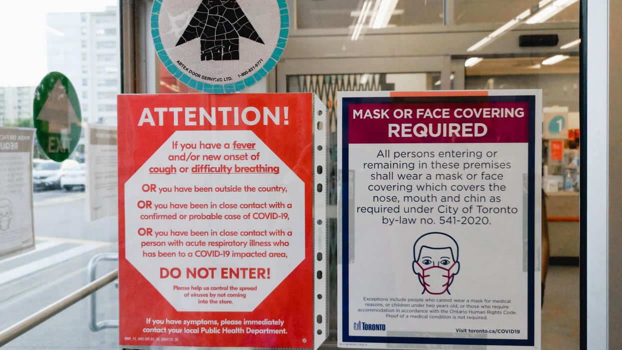 Masking mandate sign in Toronto.