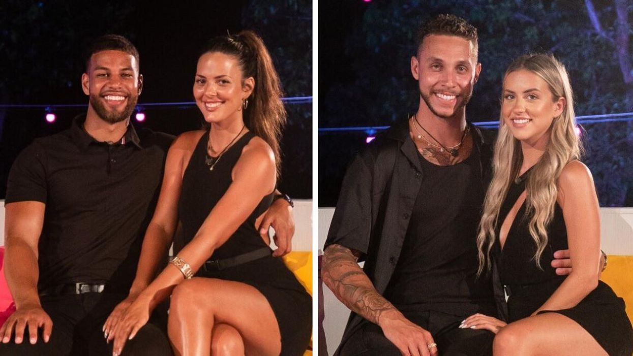 Mathieu et Amanda à L'île de l'amour. Droite : Derek et Bianca à L'île de l'amour.