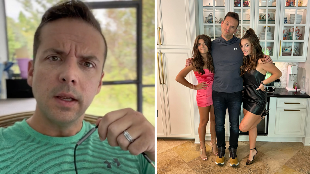 Matt Austin on TikTok defending his daughters. Right: Matt Austin and his daughters.
