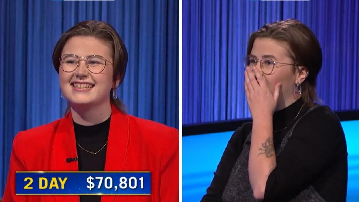 Mattea Roach on her second day win. Right: Roach reacting to her win.