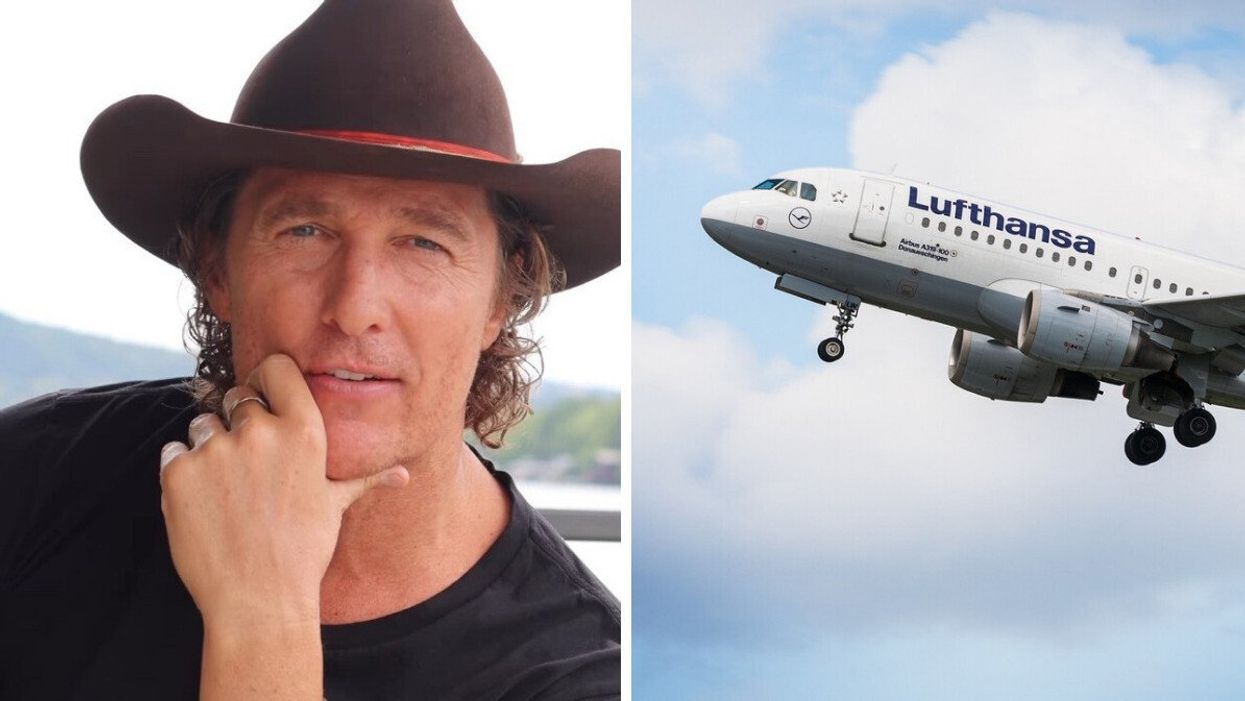 Matthew McConaughey. Right: A Lufthansa plane.