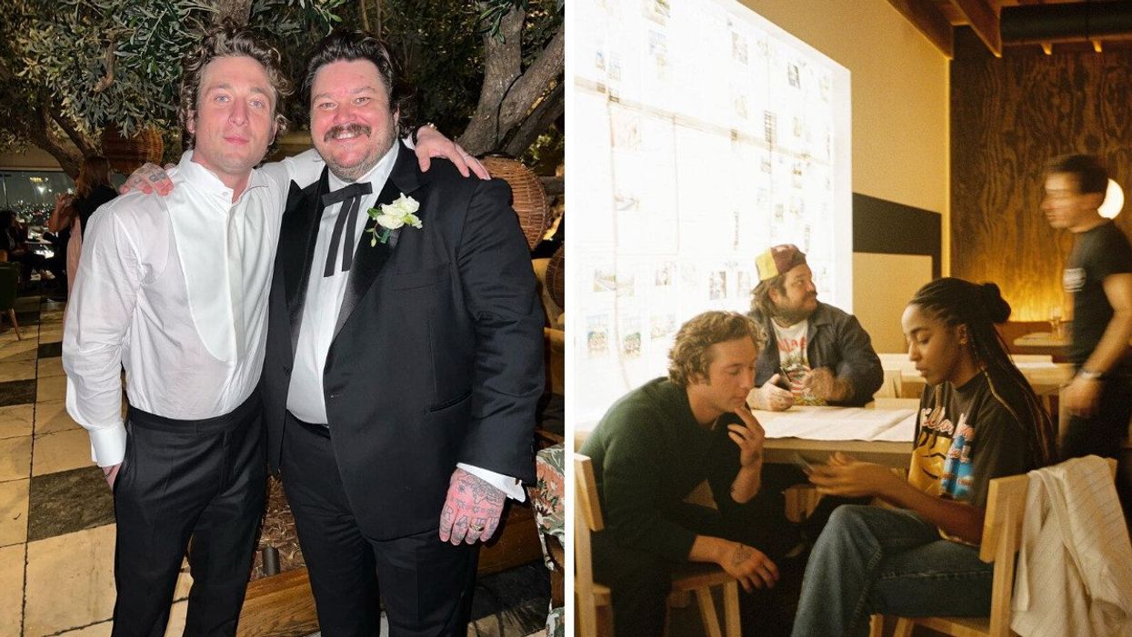 Matty Matheson with Jeremy Allen White. Right: White, Matheson and Ayo Edebiri.