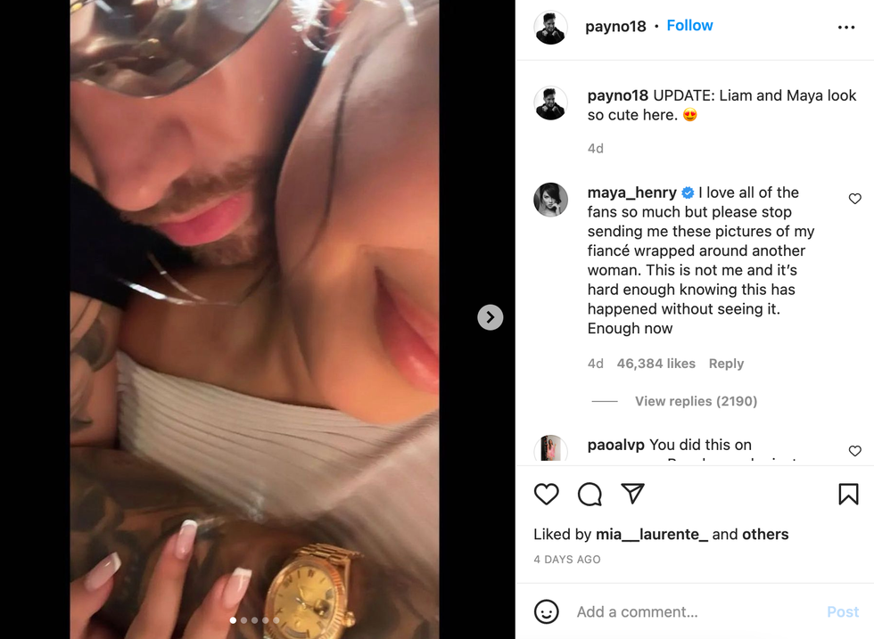 Maya Henry commenting on the viral photo of Liam Payne with another woman. 