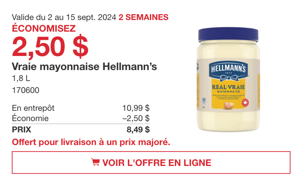 Mayonnaise Hellmann's en rabais au Costco.