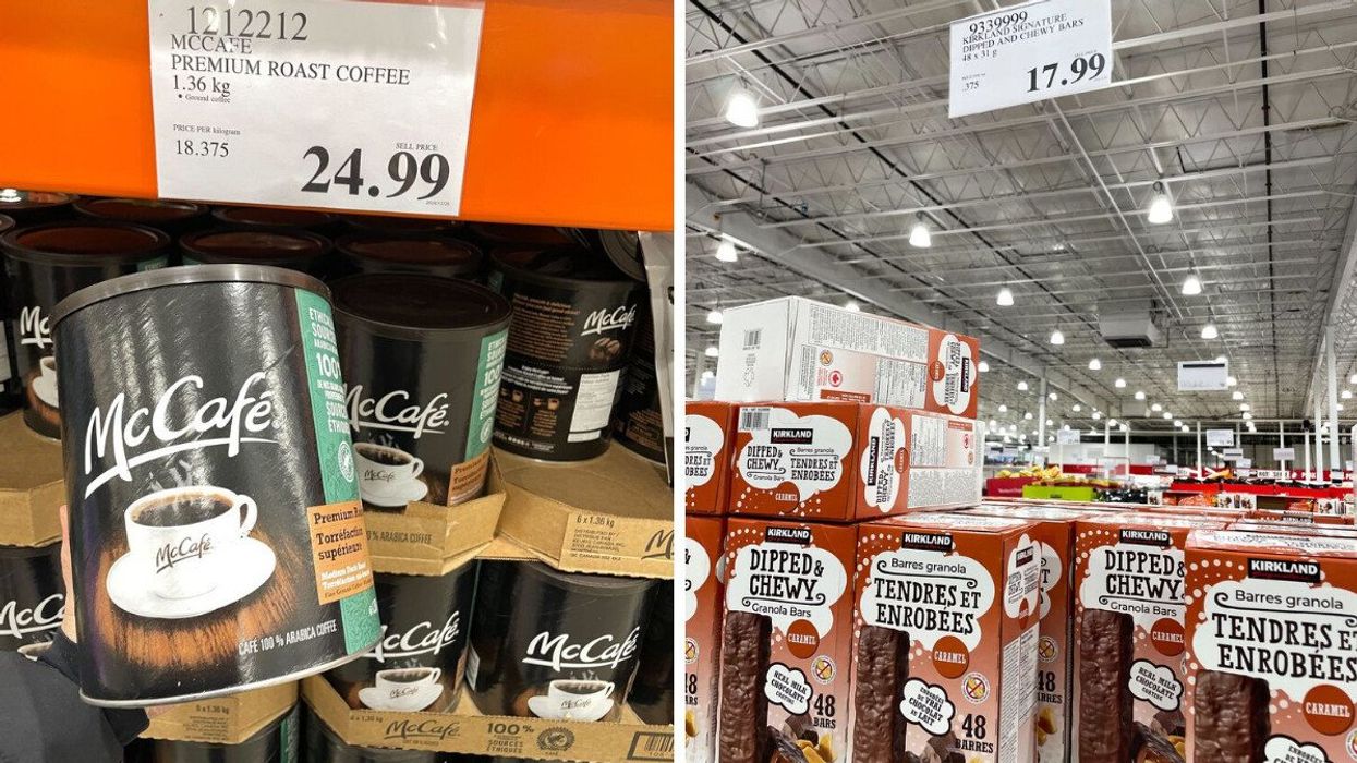 mccafe coffee at costco. right: kirkland signature granola bars