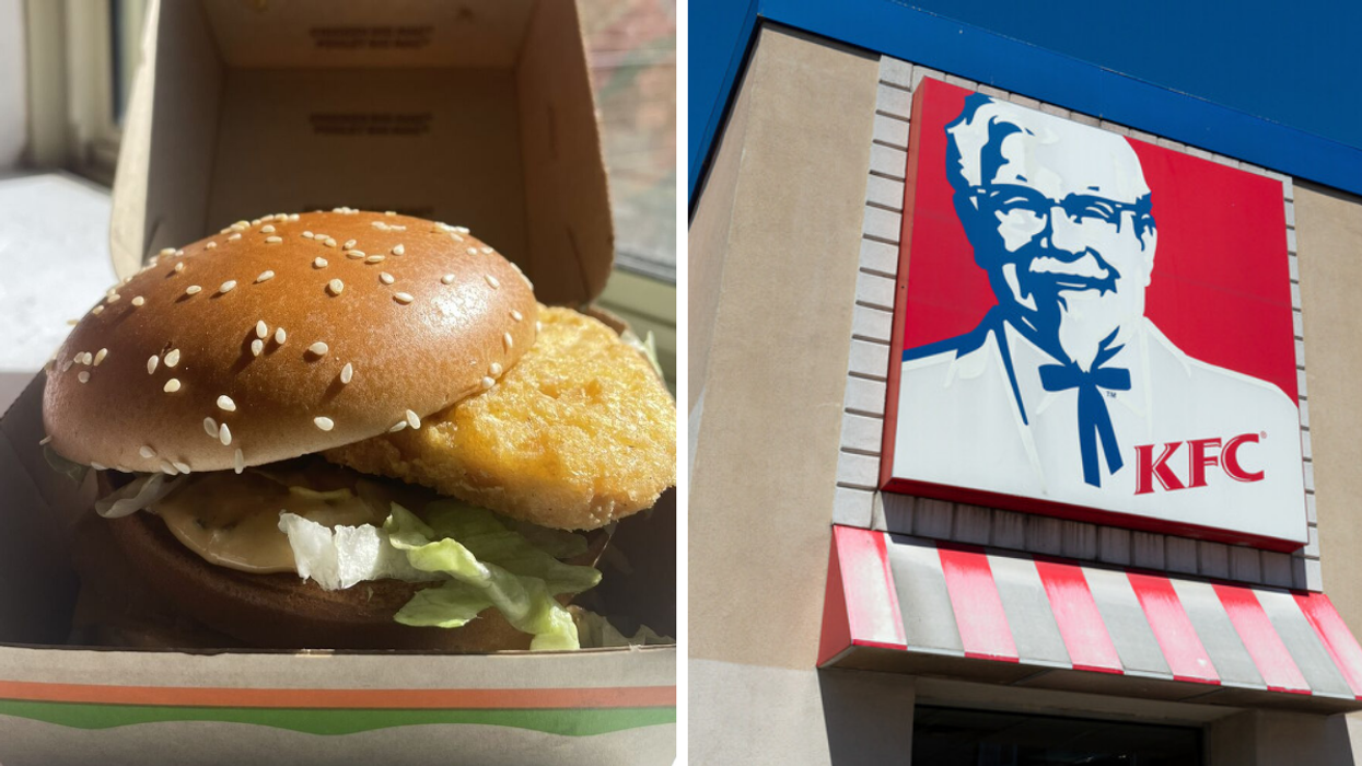 McDonald's Canada's Chicken Big Mac. Right: A KFC sign in Toronto.