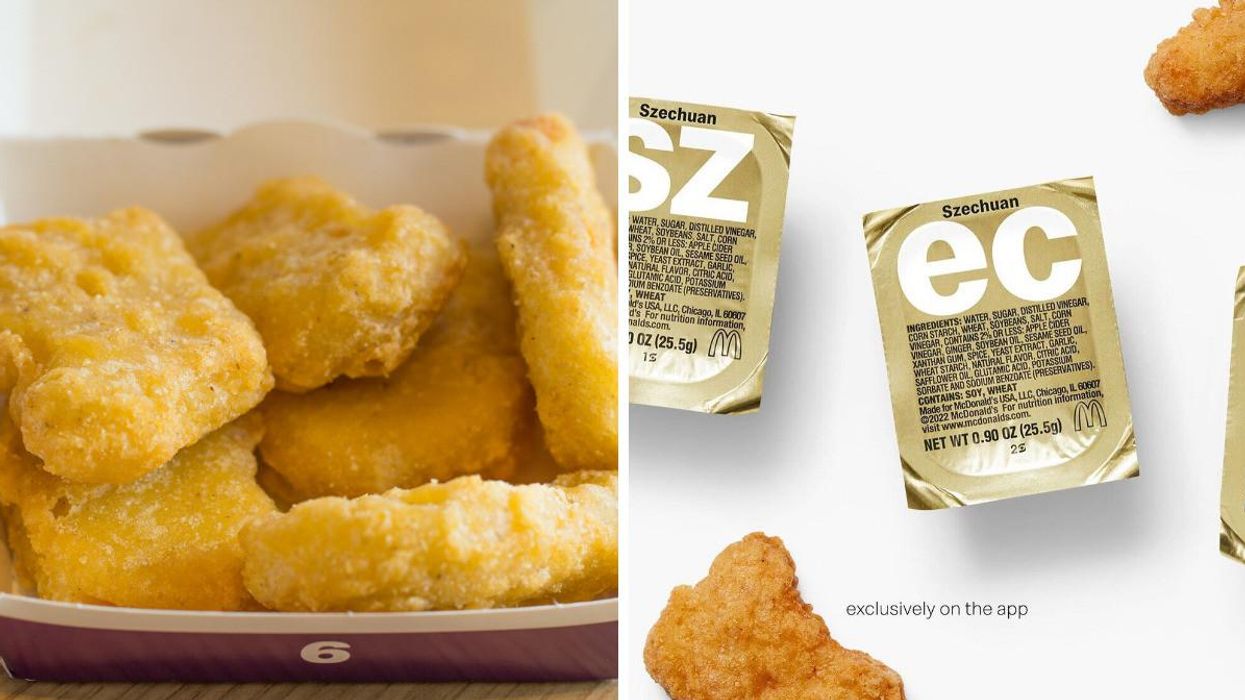 McDonald's chicken nuggets. Right: McDonald's Szechuan sauce.