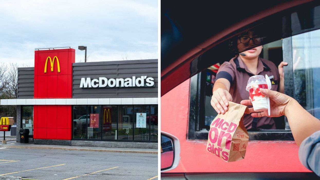 McDonald's. Droite : Employé du McDonald's.