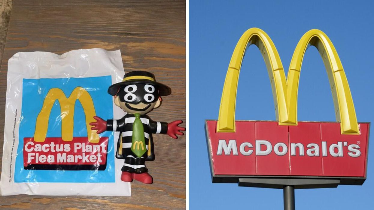 McDonald's happy meal toy from eBay. Right: McDonald's sign.