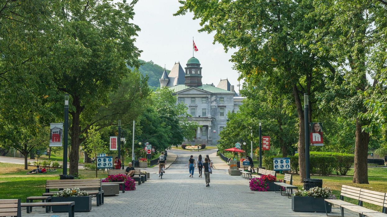 mcgill university campus with people on a pedestrian path